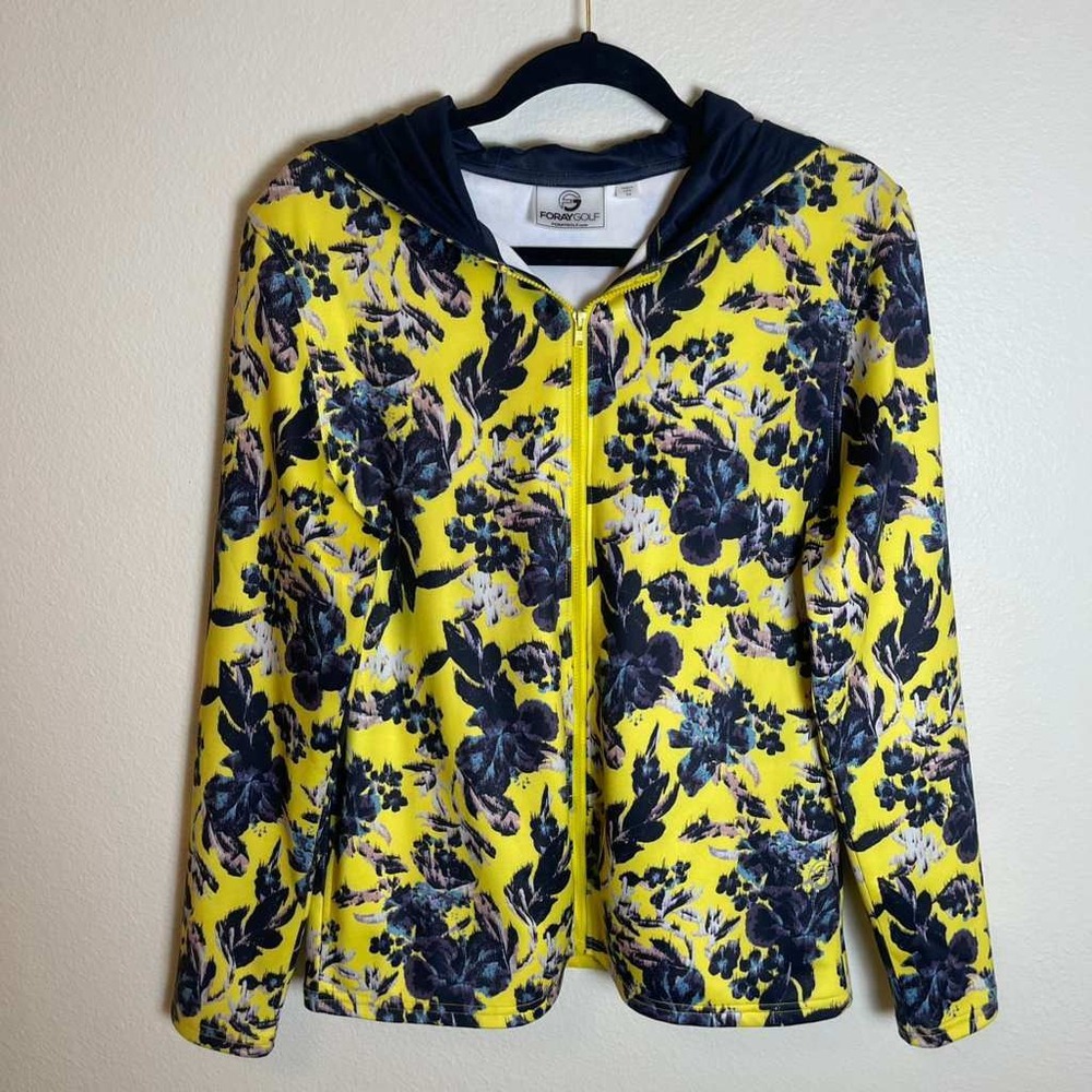 Foray Golf Womens‎ Yellow Floral Full Zip Hooded Performance Jacket Size Medium